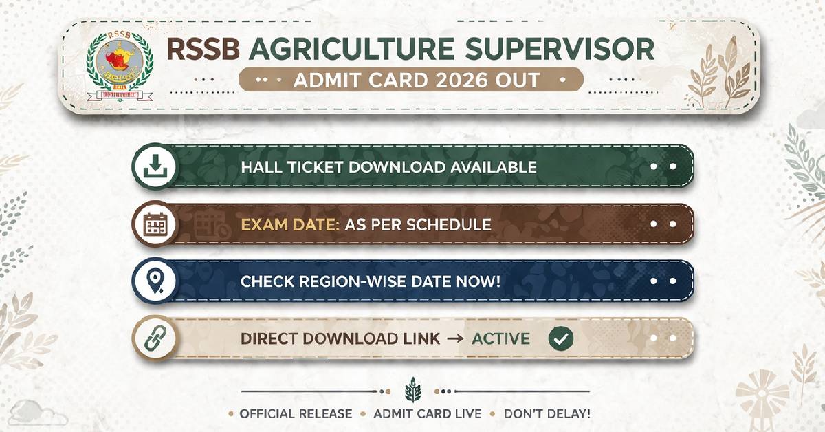 RSSB Agriculture Supervisor Admit Card 2026 Out – Download Hall Ticket, Exam Date & Direct Link